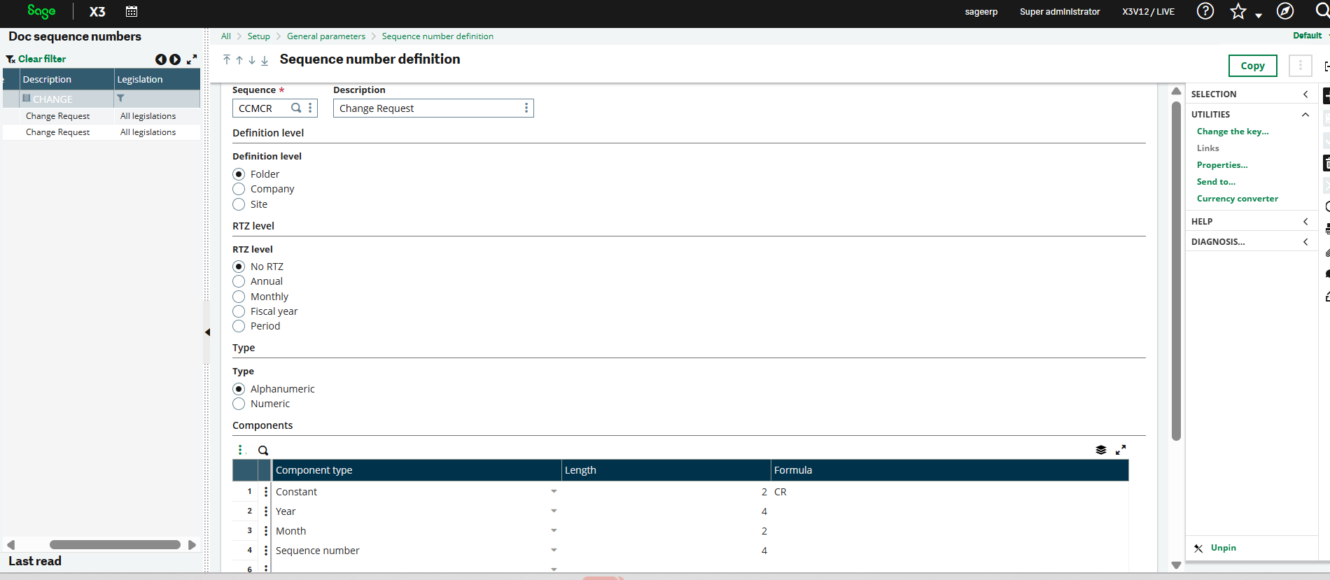 Sequence number in change request