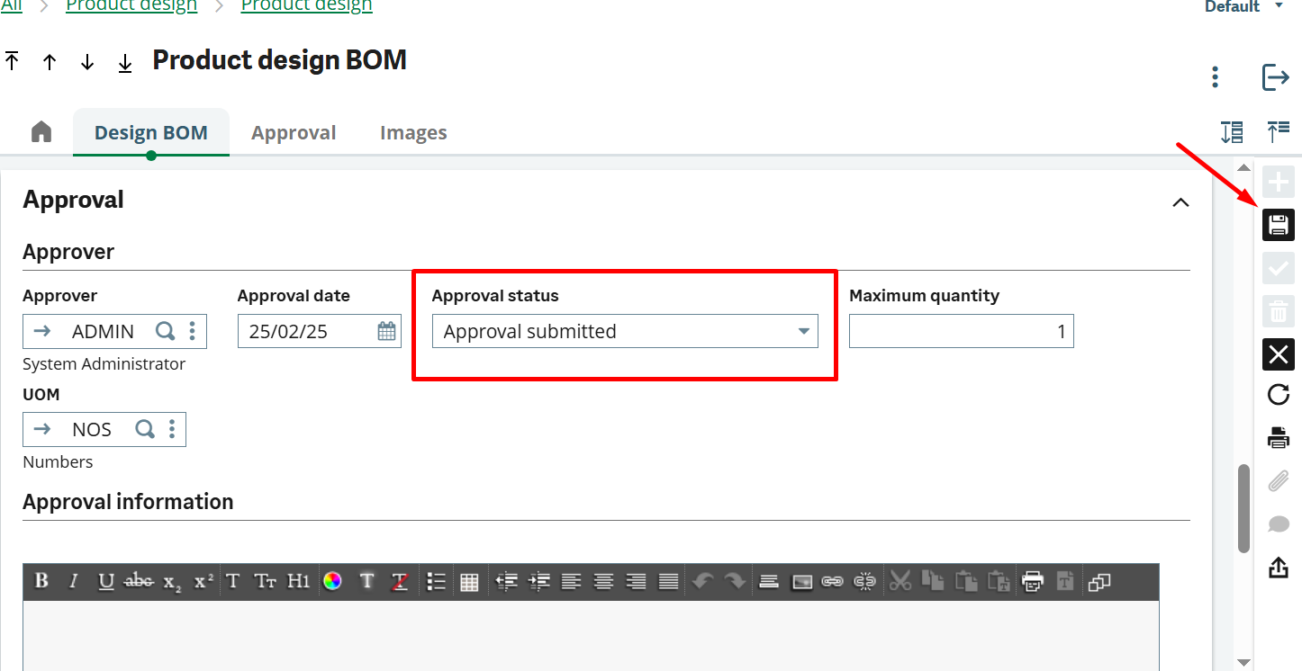 Product Design BOM - Approval Status