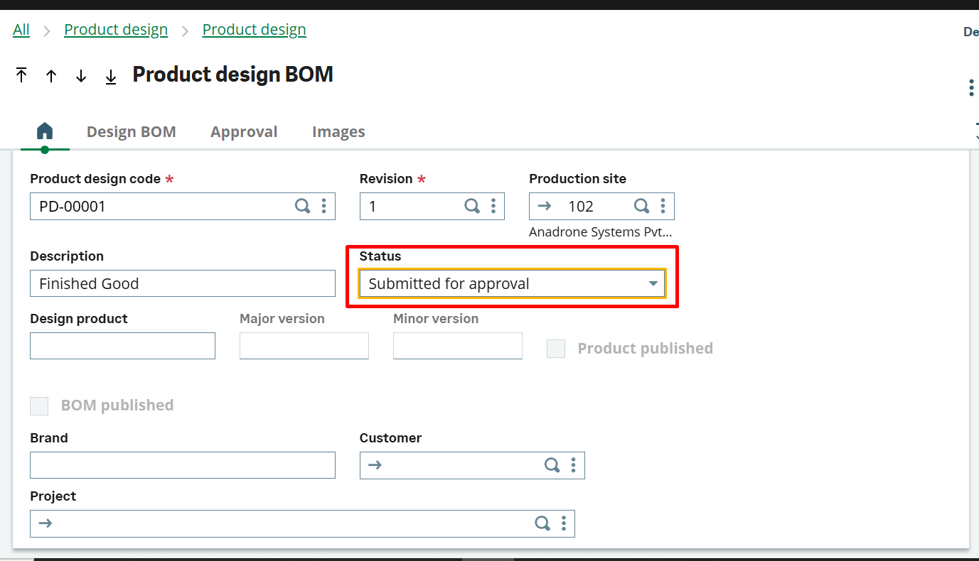 Product Design BOM - Approval Status