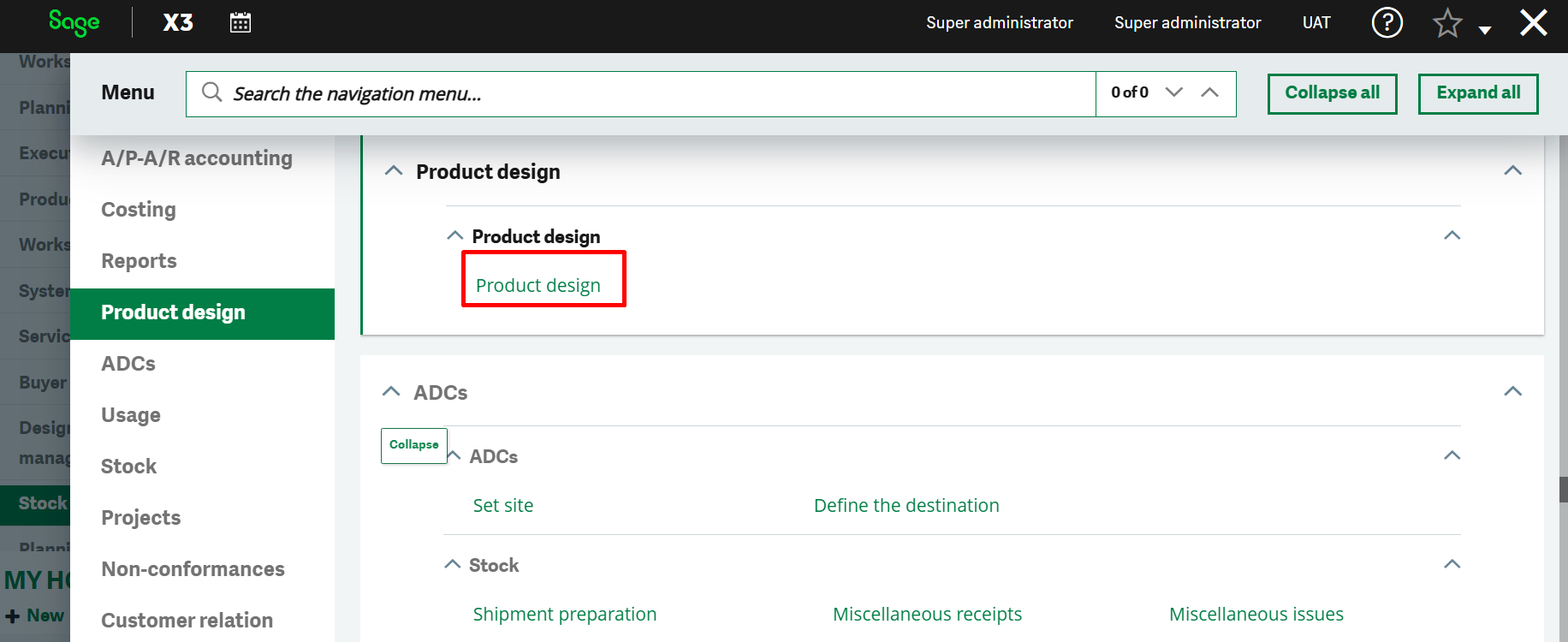 Product Design Screen in Sage X3