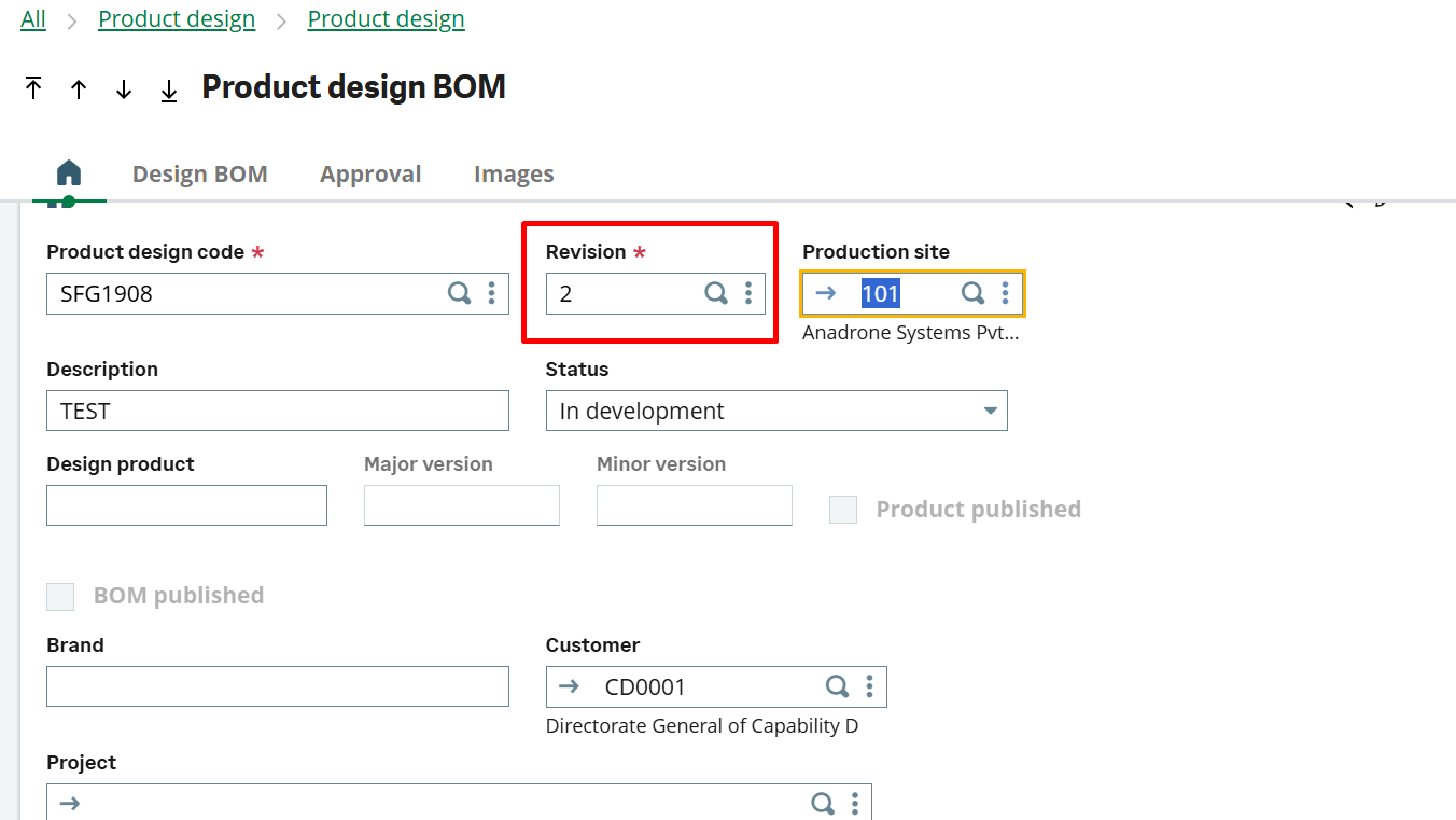 Revision in Product Design in Sage X3