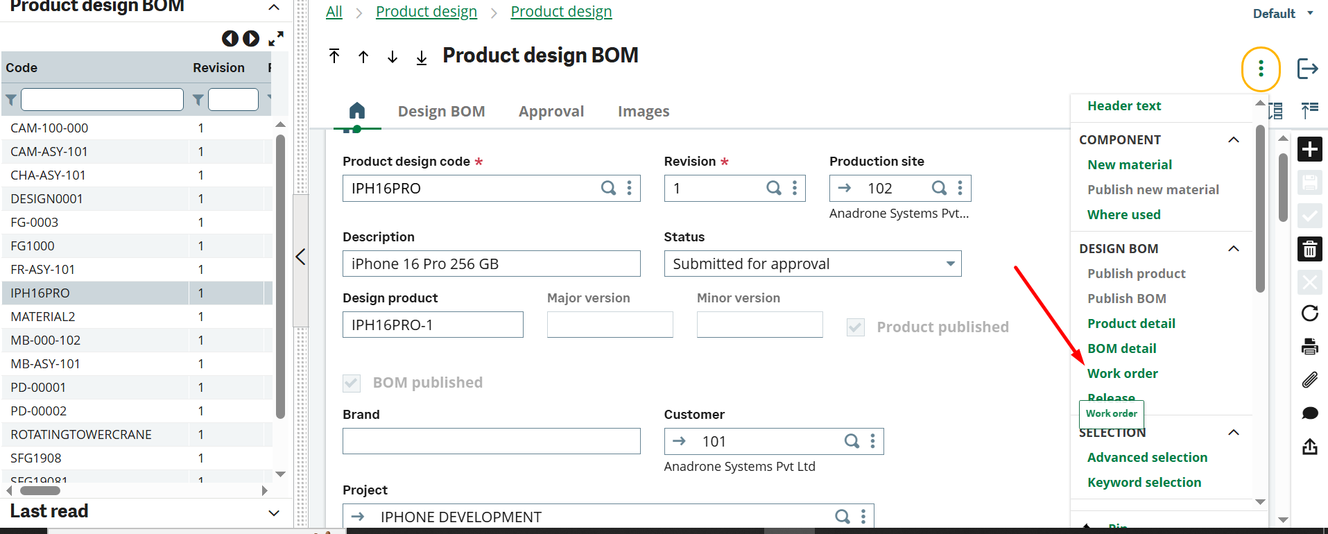 Work Order in Product Design
