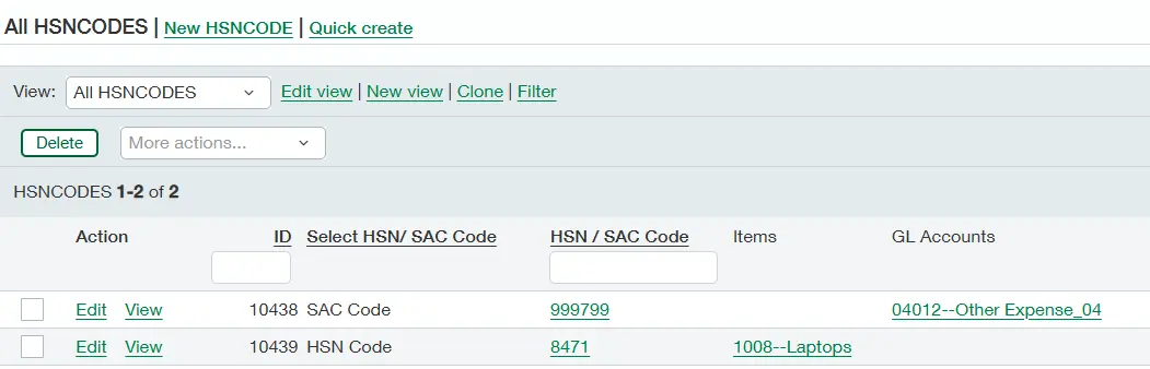 HSN Master Screen