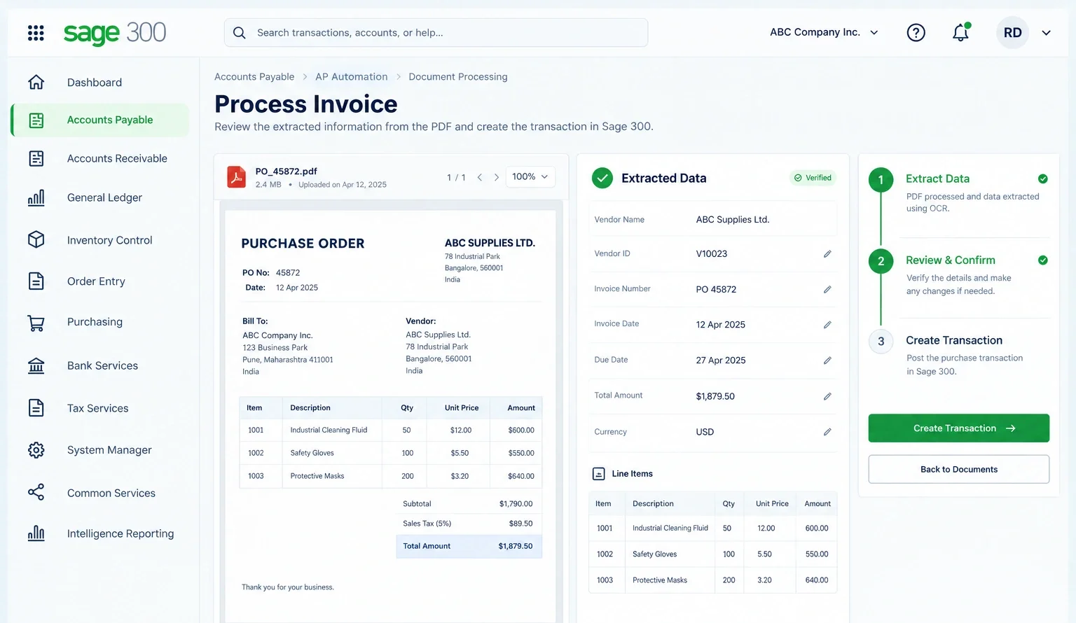 Sage 300 Invoice Processing Dashboard