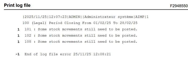 Sage X3 CLOPER report showing - Some Stock movements still need to be posted