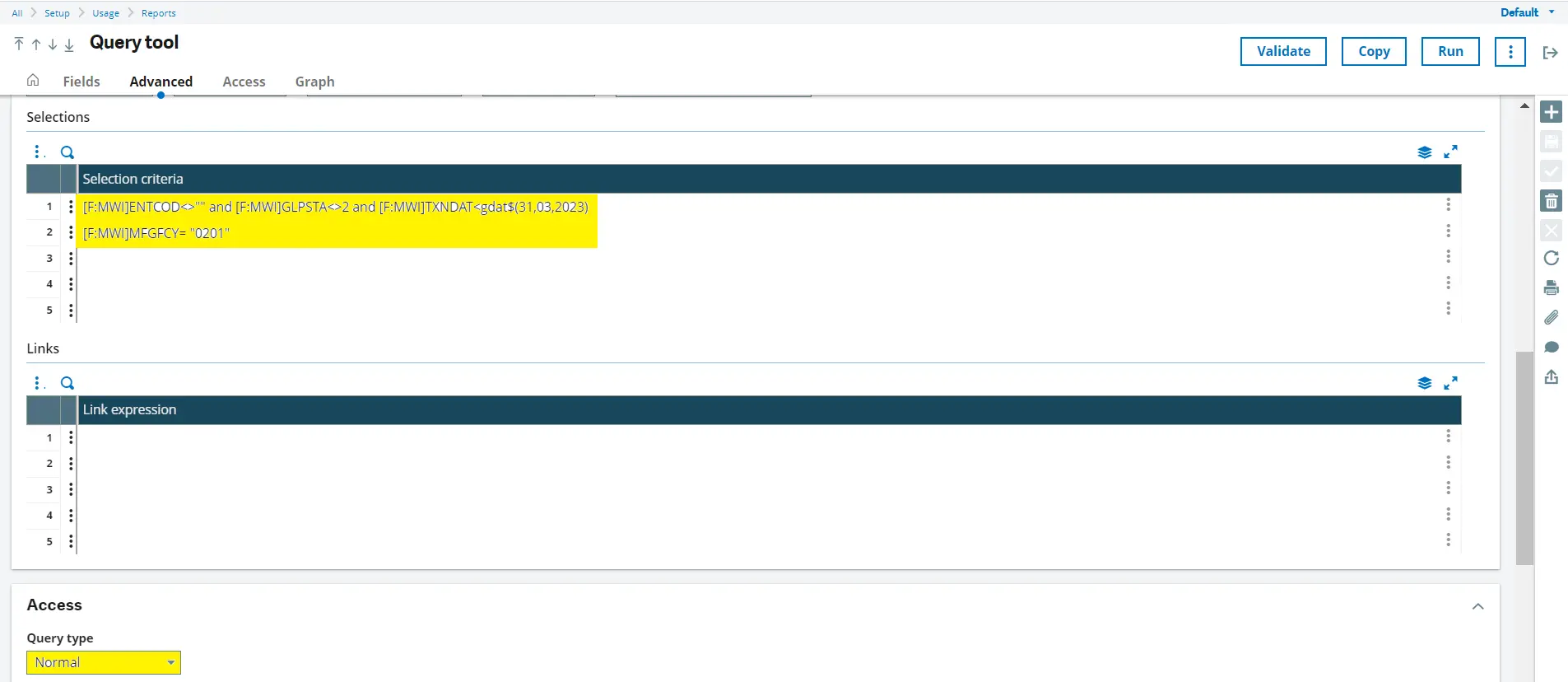 query tool - Validation