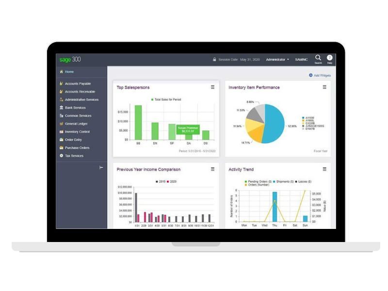 sage 300 erp system dashboard